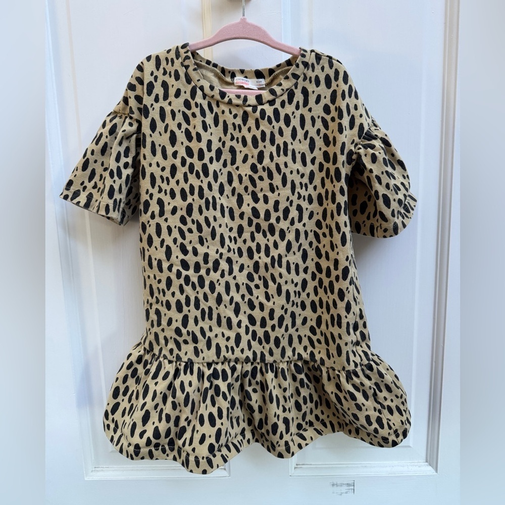 Crewcuts Girls Size 4 Tan and Black Leopard Print 3/4 Sleeve Top Blouse Shirt - Picture 1 of 6